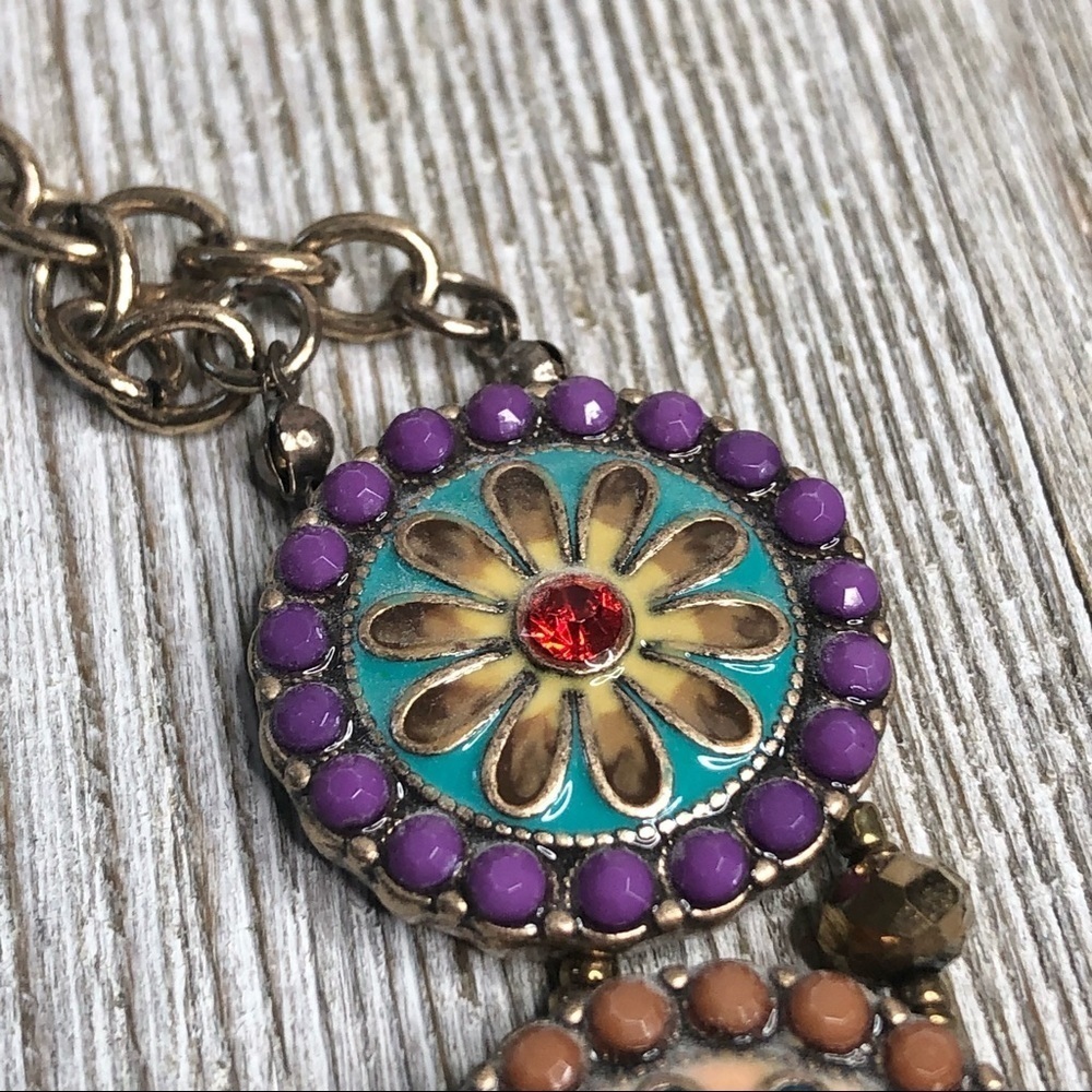 Enamel Flower Mandala Statement Necklace - Picture 8 of 10